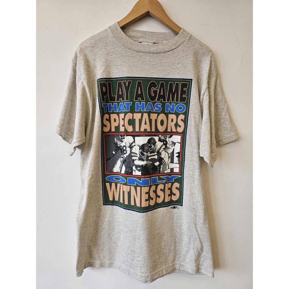 Vintage Play A Game‎ No Spectators Shirt Mens Large Gray Football Witnesses 90s